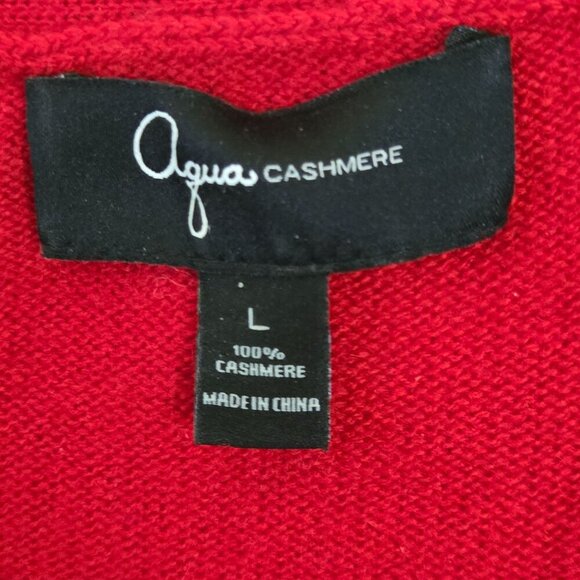 Aqua Poppy Red 100% Cashmere 3/4 Sleeve Cardigan Sweater Size L - Picture 7 of 7